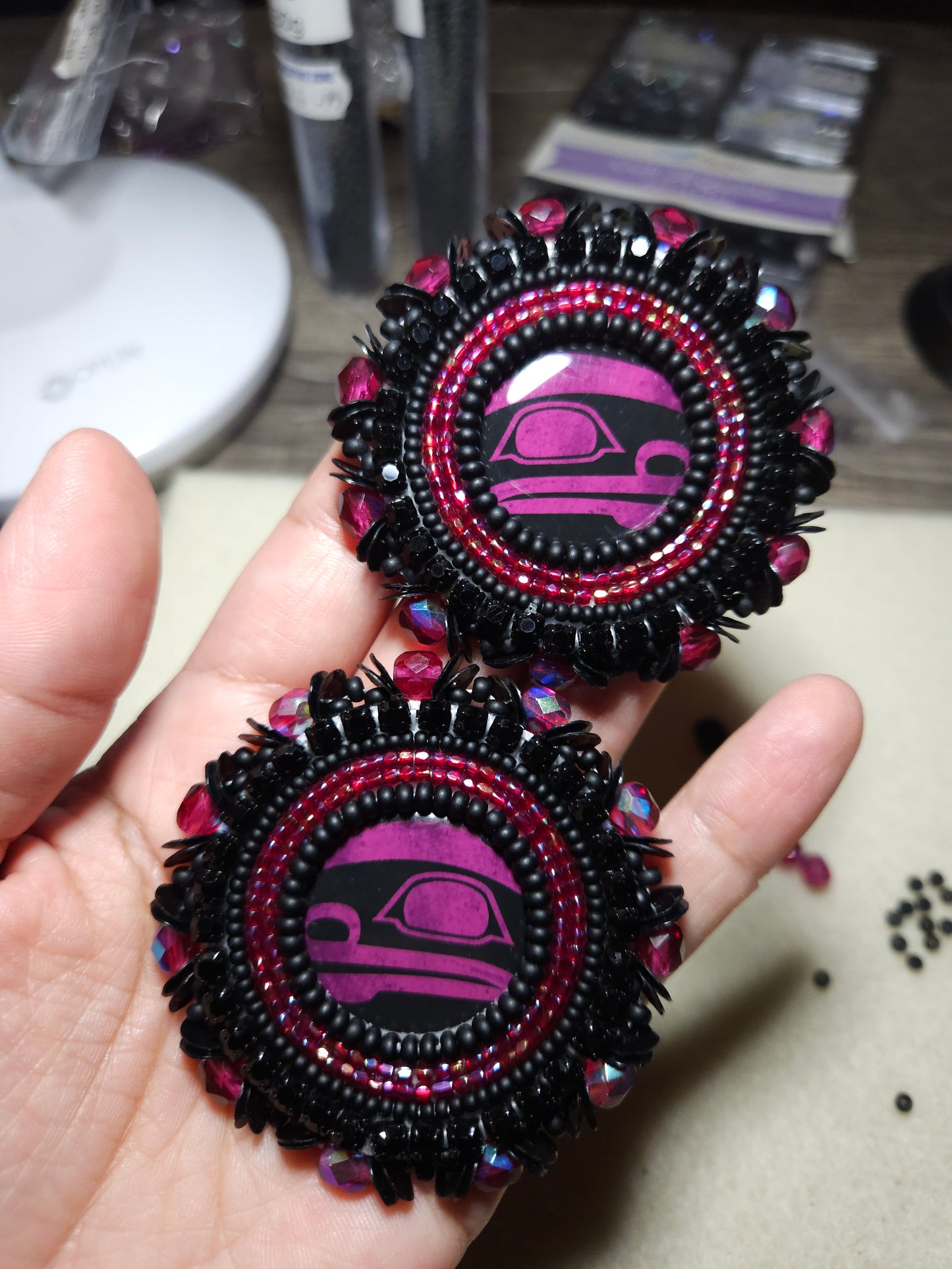 Black and Purple Stud Earrings