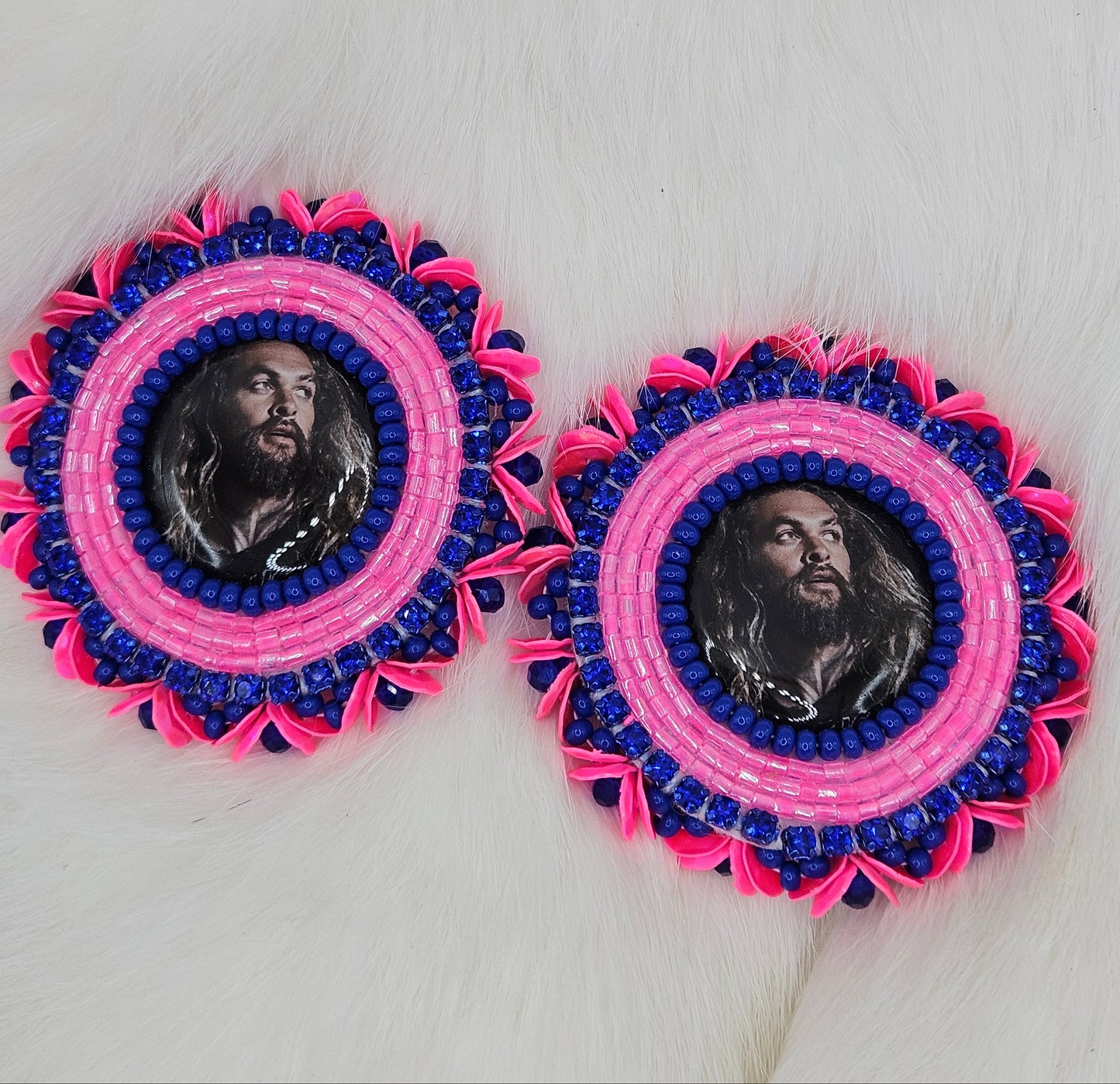 Royal Blue and Neon Pink Stud Earrings