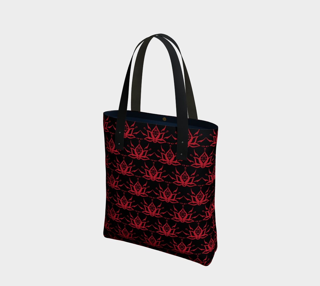 Black and Red Lotus Tote